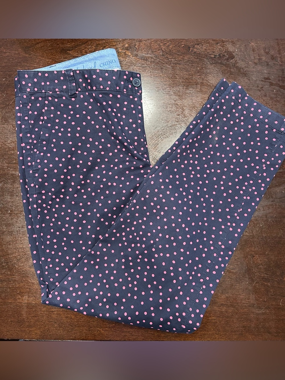 Talbots Navy Cropped Ankle Pants with Pink Polka Dots